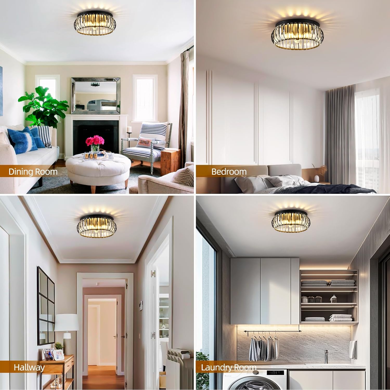 Semi Flush Mount Ceiling Light,3-Light Modern Close to Ceiling Light Fixtures, Crystal Ceiling lamp Hallway Light Fixtures for Foyer Bedroom Kitchen Laundry Room Living Room