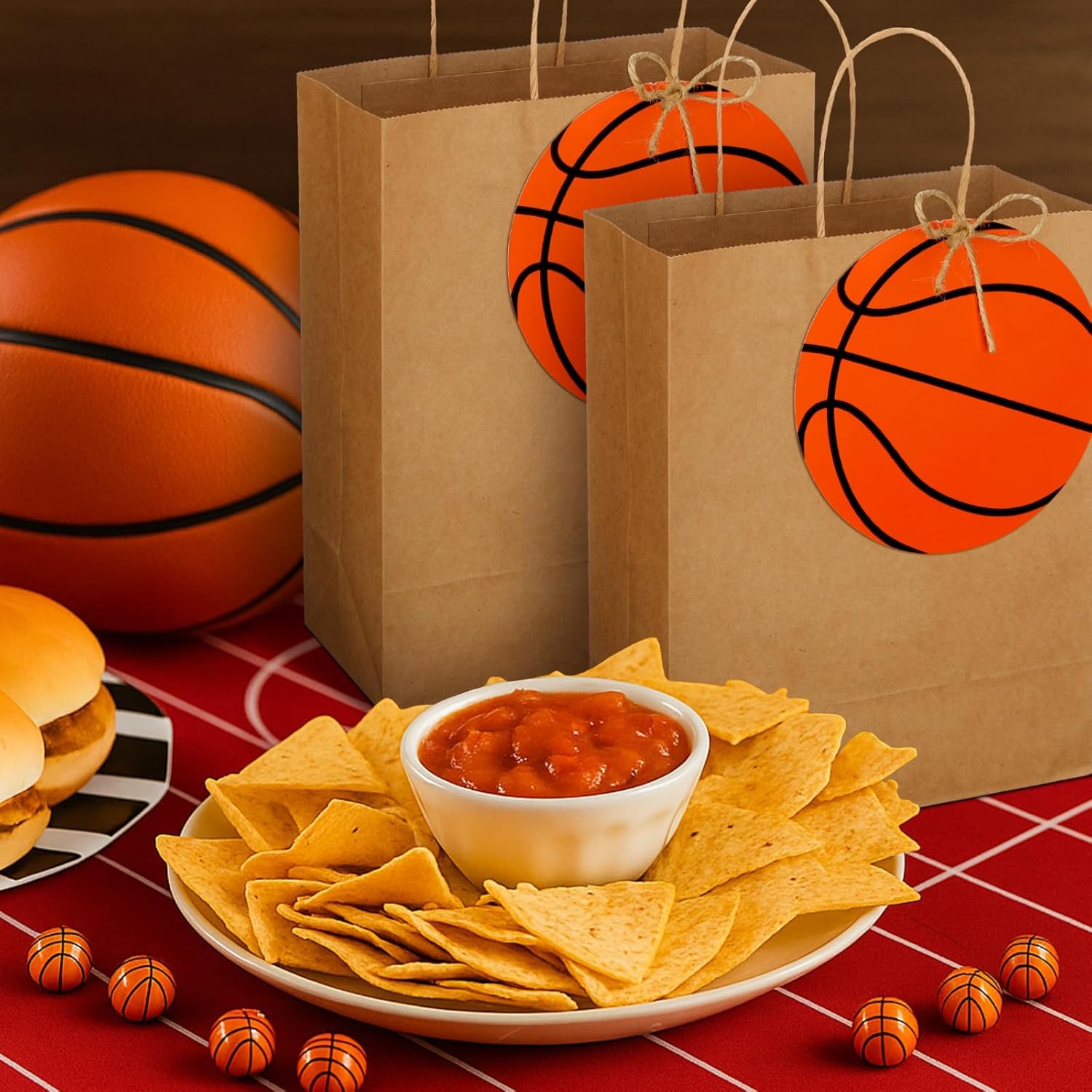 Dansydaisy 12 Sets 10.6 Inch DIY Basketball Paper Gift Bag Sets with Handles Personalized Basketball Party Favor Bags Include Tags Marker Jute Rope Paper Goodie Bundle for Sport Party Supplies - Image 5