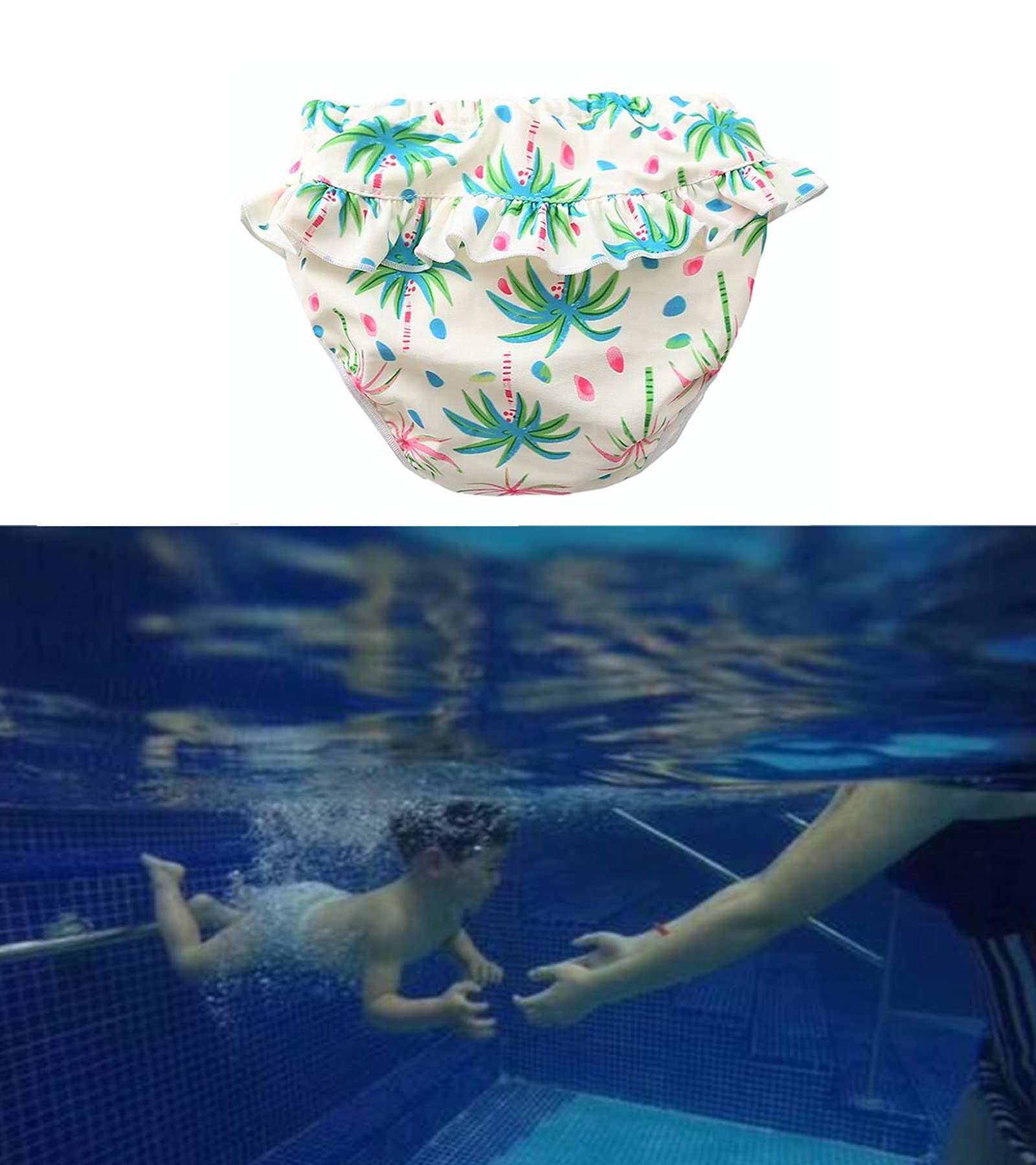 Schwimmwindel wiederverwendbar, 2 Stück Schwimmhose für Baby Mädchen (0-3 Jahr),Schwimmwindel mit Rüschen Badewindelhose Badehose (Farbe A, L-28-36lb/2-3 Jahre)