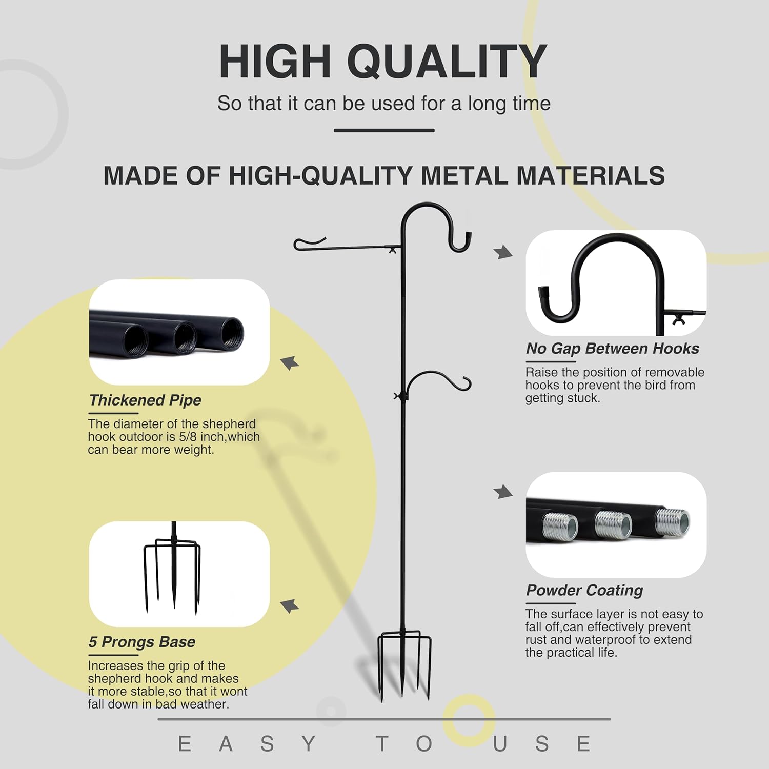 Heavy Duty Shepherd Hook with Flag Holder 76Inch Adjustable Assembled Shepherd Hook with 0.6 Inch Thickness Rust Resistant Premium Metal Lawn Yard Flag Holder Stake for Bird Feeders Plant Baskets