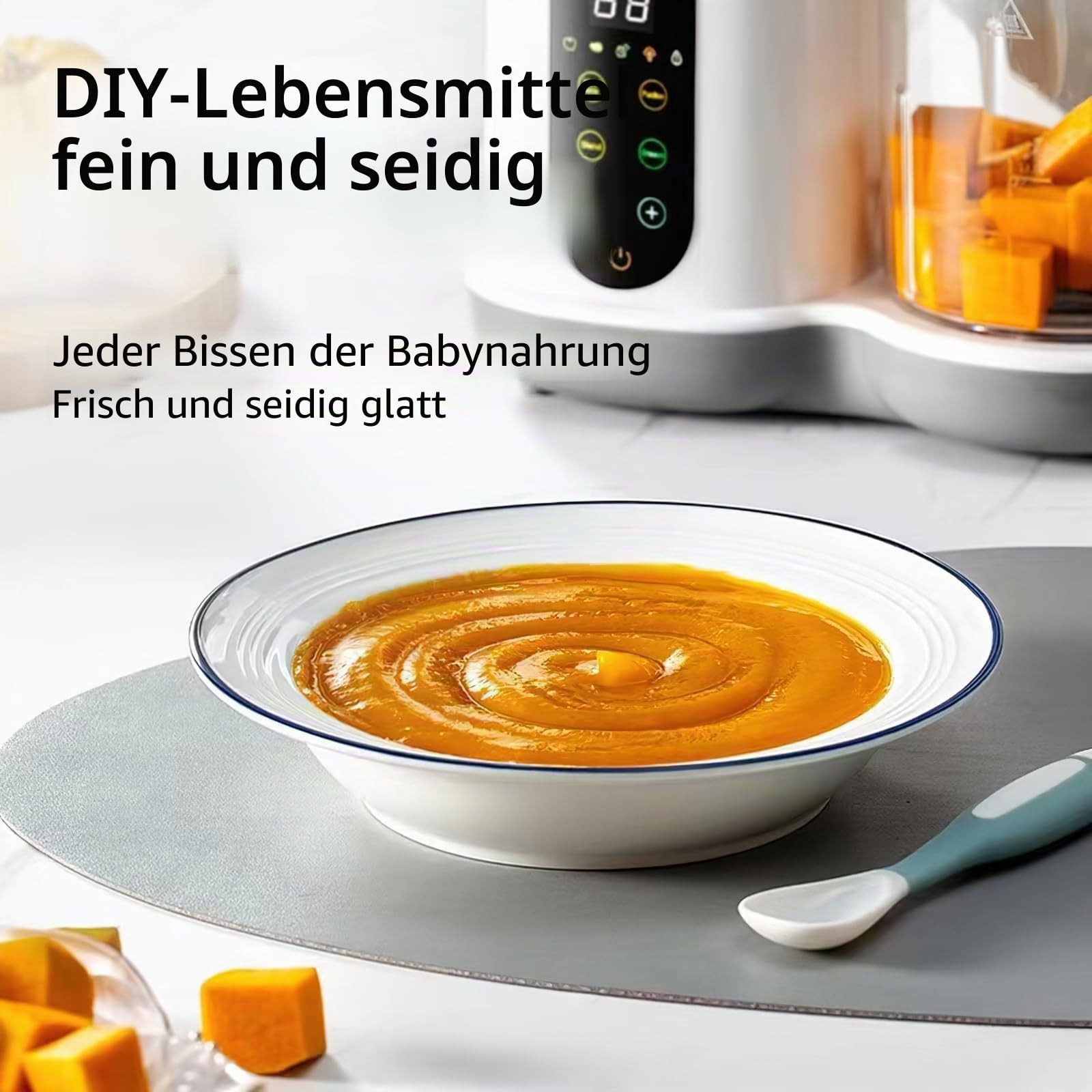 Küchenmaschine für Babys, Dampfgarer, Mixer, Babynahrungszubereiter 400ml,Babybrei Zubereiter, Baby-Mixer, Automatische Reinigung, Touchscreen, Zum Mixen und Aufwärmen von Lebensmitteln für Babys