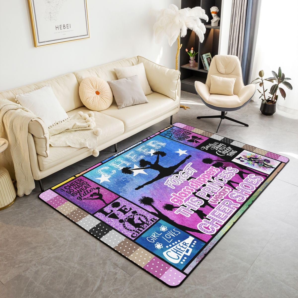 Cheer Area Rug 5x7 Girls Cheerleader Rugs for Living Room Bedroom for Daughter Girl Cheerleading Dancer Decorative Carpet Princess Style Floor Mat