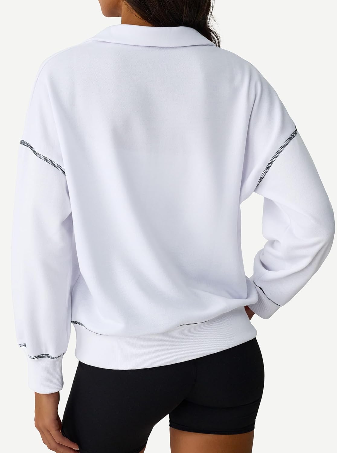 Remidoo Women's Half Zip Sweatshirt Cropped Sweatshirts Constrast Trim Long Sleeve Pullover - Image 2