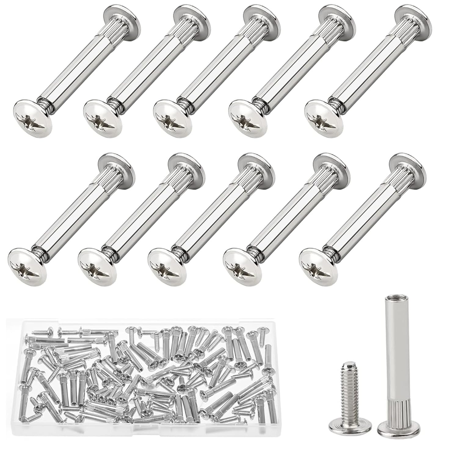 kuyi 30 Stücke Hülsenschrauben mit Schrauben, Verbindungsschraube Möbelschrauben, Verbinder für Möbel Binding Schrauben, Stahl vernickelt Verbindungsschrauben, für Türgriffen, Möbel,Schränken