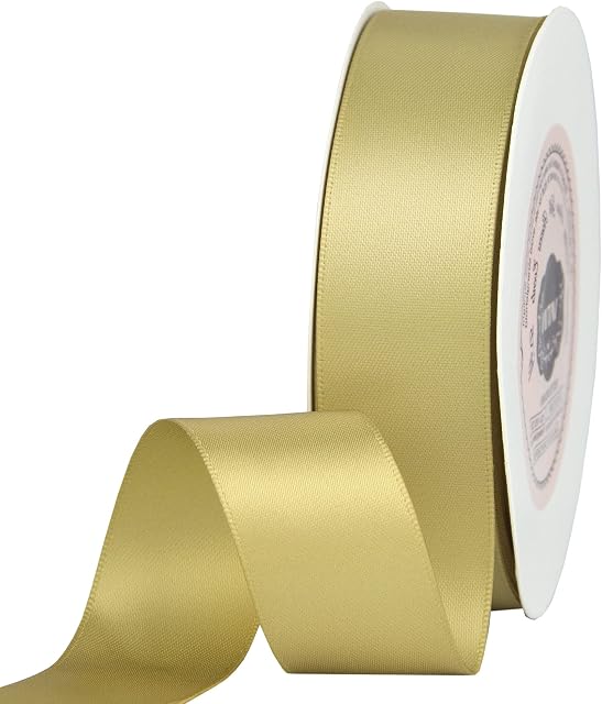 VATIN 25mm Double Faced Polyester Satin Ribbon Gold - 23 Metre/Spool, Perfect for Wedding, Wreath, Baby Shower,Packing and Other Projects
