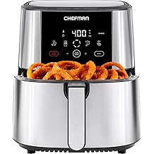 Chefman TurboFry&reg; Touch Air Fryer, XL 8-Qt Family Size, One-Touch Digital Control Presets, French Fries, Chicken, Meat, Fish, Nonstick Dishwasher-Safe Parts, Automatic Shutoff, Stainless Steel