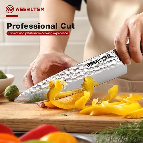 Miniatura 7 de Cuchillo de cocina japonés afilado, cuchillos de cocina profesionales martillados a mano de 8 pulgadas, cuchillo de chef japonés de acero inoxidable