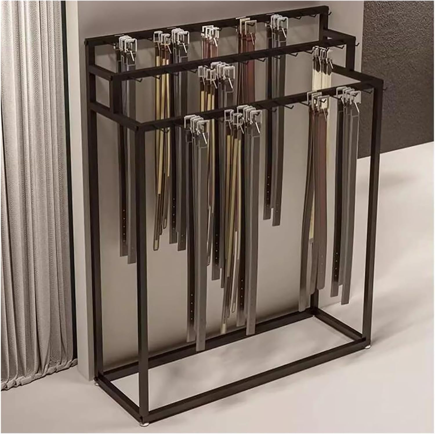 Black Iron Shawls Purse Underwear Hanging Holder Against The Wall, Large Retail Belt Display Rack for Clothing Store, for Laundry Room/Jewelry Shop, Space Saving(with 24 Hooks)