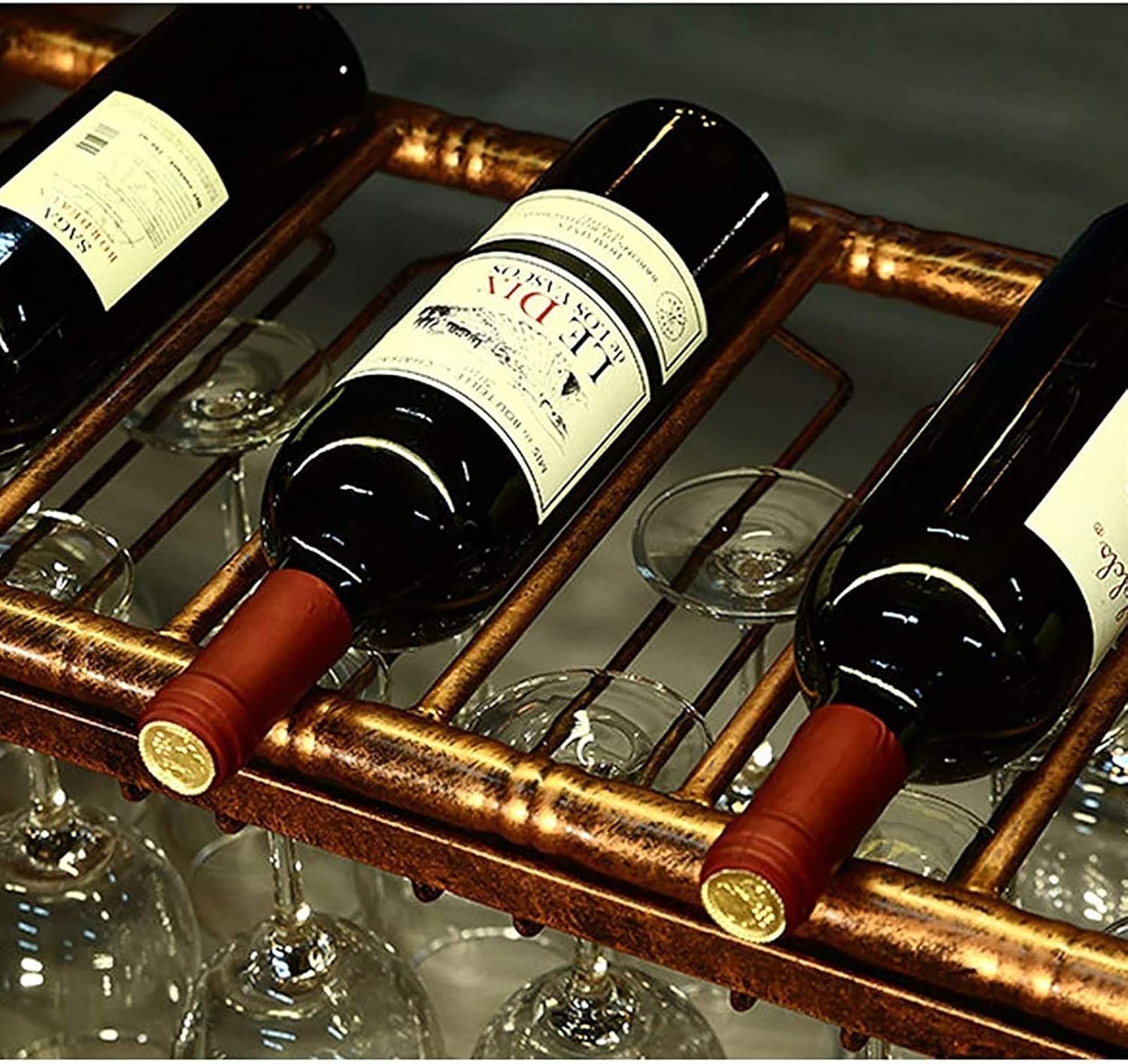 Hanging Wine Glass Holder Industrial Ceiling Wine Rack,Adjustable Height,Metal Stemware Goblets Rack,Wine Bottle Holder,Hanging Wine Glass Shelf,for Bars,Kitchens,Restaurant