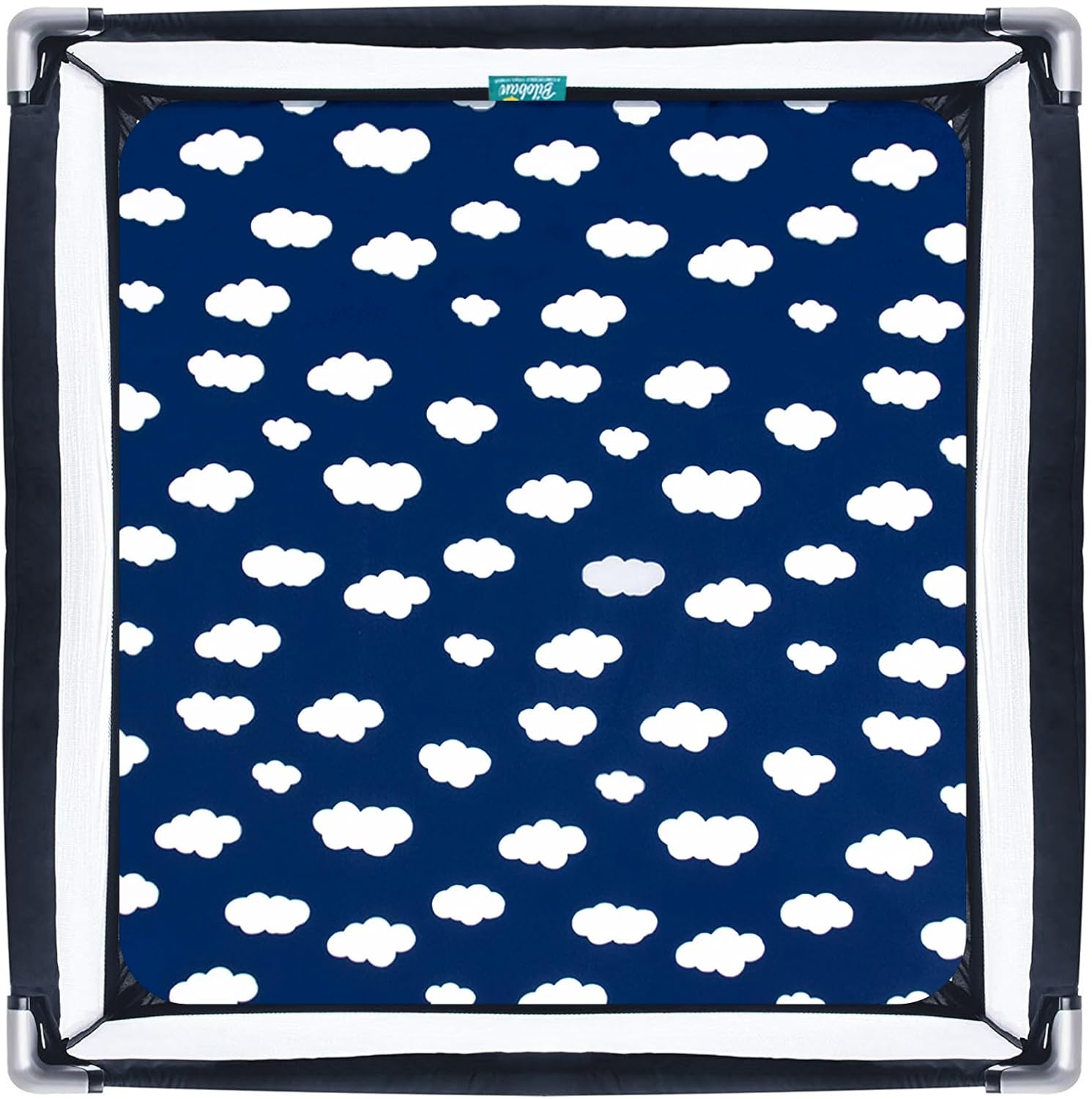 Square Playard/Playpen Fitted Sheets, Perfect for New Room2 / TotBloc Portable Playard, 2 Pack, Ultra Soft Microfiber, Fitted Playpen Sheet, Navy Cloud and Grey Arrow