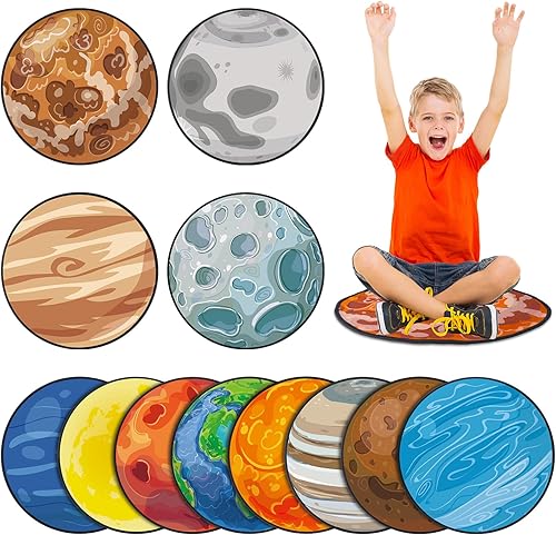 12 unidades de asientos circulares para niños para el aula de 16 pulgadas, planeta espacial, sistema solar, tapete redondo para el suelo, cojines de