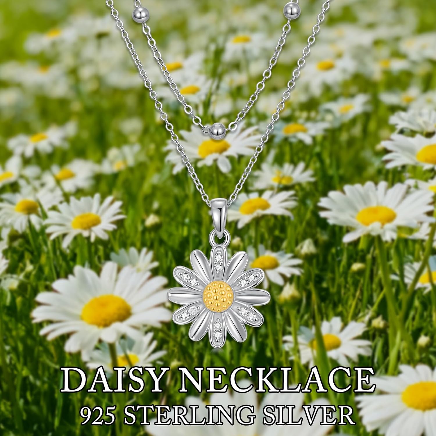Diamond Daisy Layered Necklace S925 Sterling Silver Daisy Flower Pendant Necklaces with Lab Grown Diamond Jewelry Gifts for Women - Image 6
