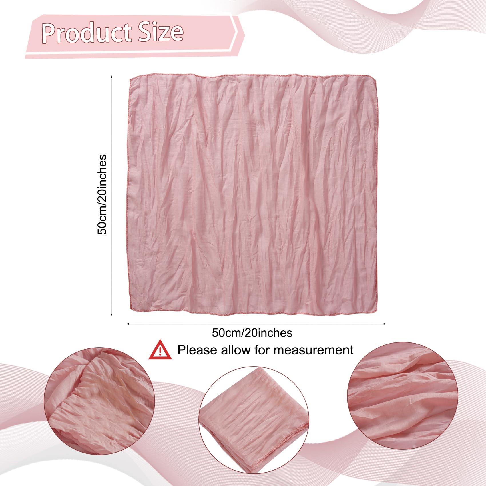 LZY 120 Pack Gauze Cheesecloth Napkins 20x20 Inch Dinner Cloth Napkins, Soft Boho Table Napkins Rustic Wrinkled Cheese Cloth Napkins Bulk for Wedding Party Baby Shower Event Decor (Dusty Pink)