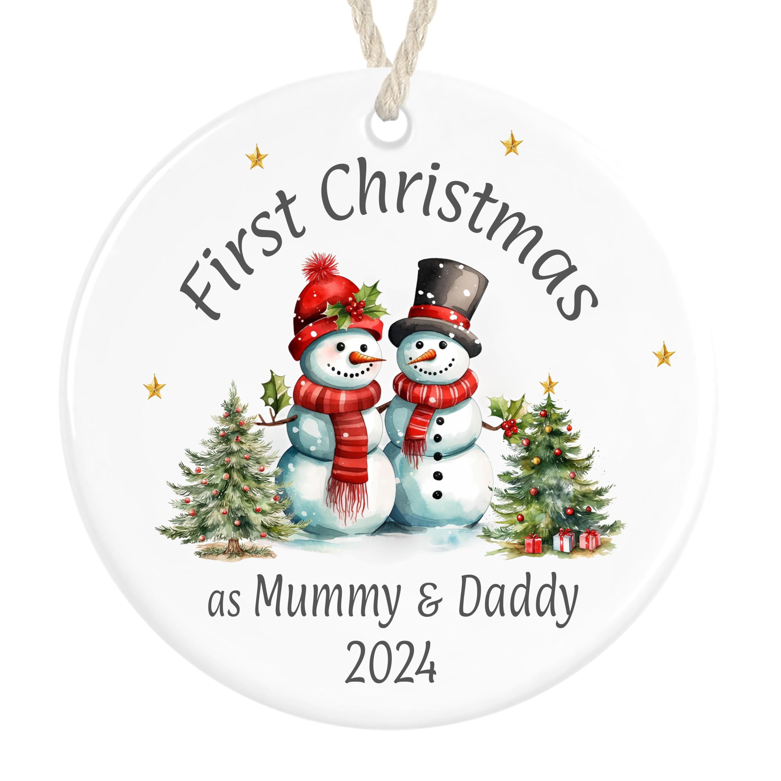 First Christmas as Mummy & Daddy Ceramic Ornament, Xmas Tree Bauble Decoration (Snow people)