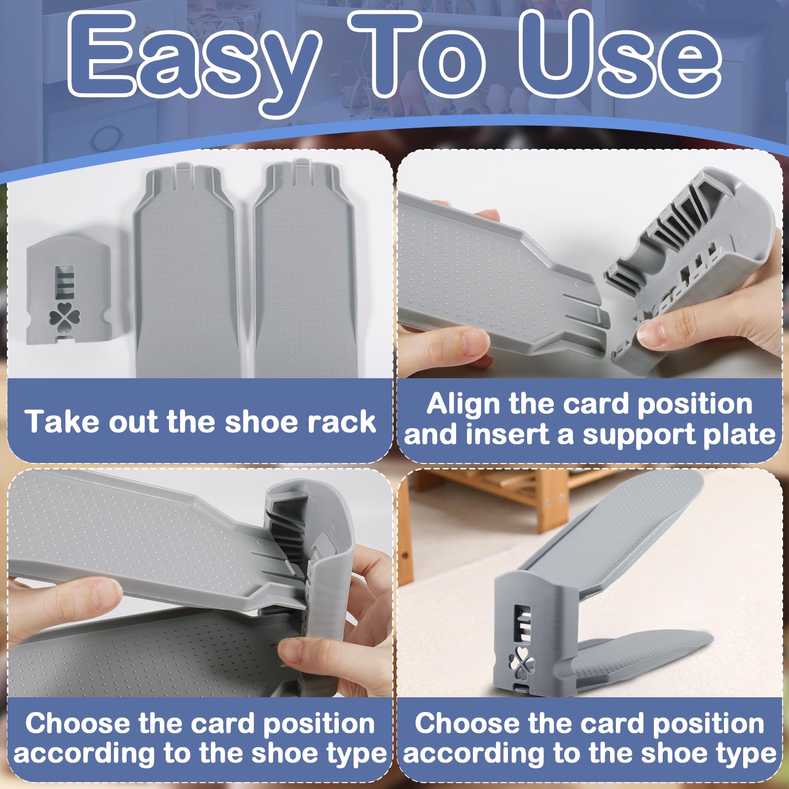 10 Pezzi Scarpiera Regolabile - Portascarpe Salvaspazio, Antiscivolo, Grigio - Foto 8