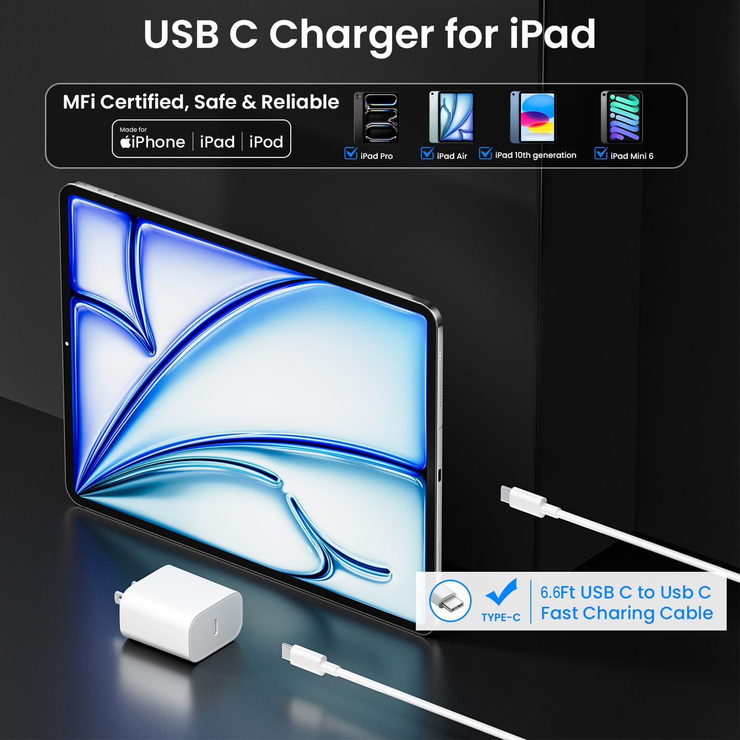 iPad Charger 20W USB C Fast Charging Block with 6.6FT USB C to USB C Cable — Amazon image 2