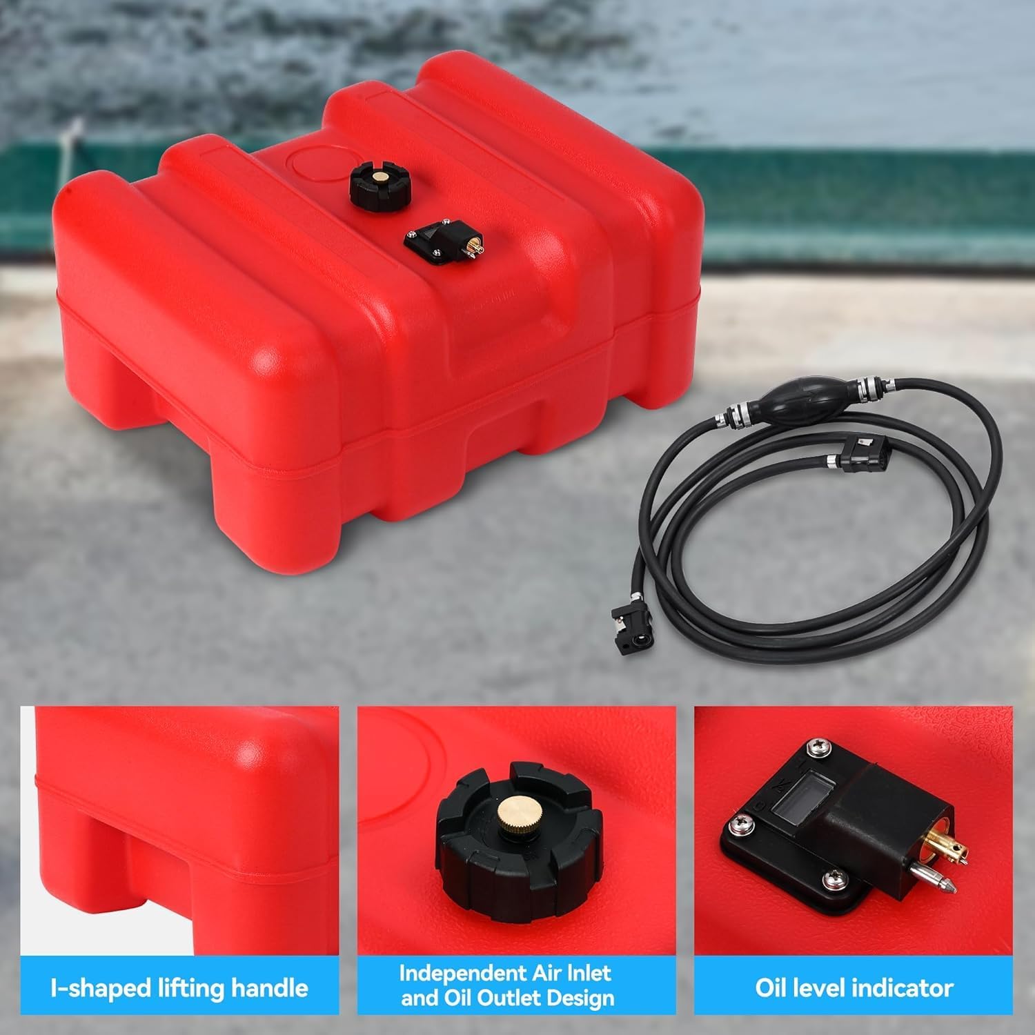 14 Gallon/55-L Marine Tank, Portable Tank with 10FT Line, I-Shaped Handle, Outboard Marine Boat Tank for Yacht Deck Boat