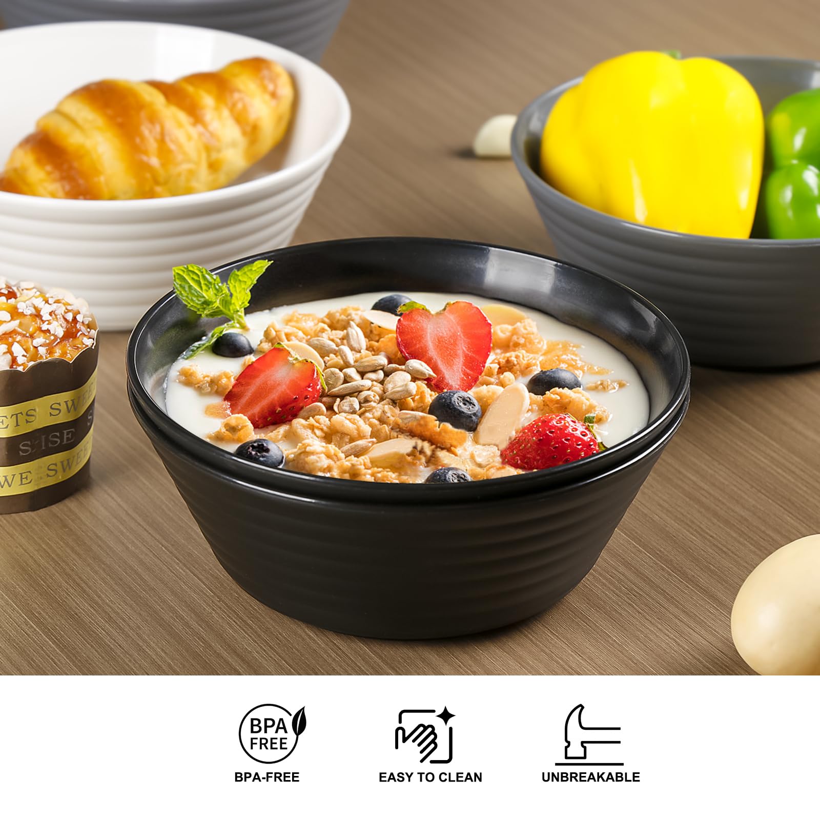 Greentainer Ciotole grandi infrangibili per cereali con coperchio, 750 ml, in plastica leggera, lavabili in lavastoviglie e adatte al microonde, per cereali, insalata, zuppa, noodle, 6 pezzi, colore