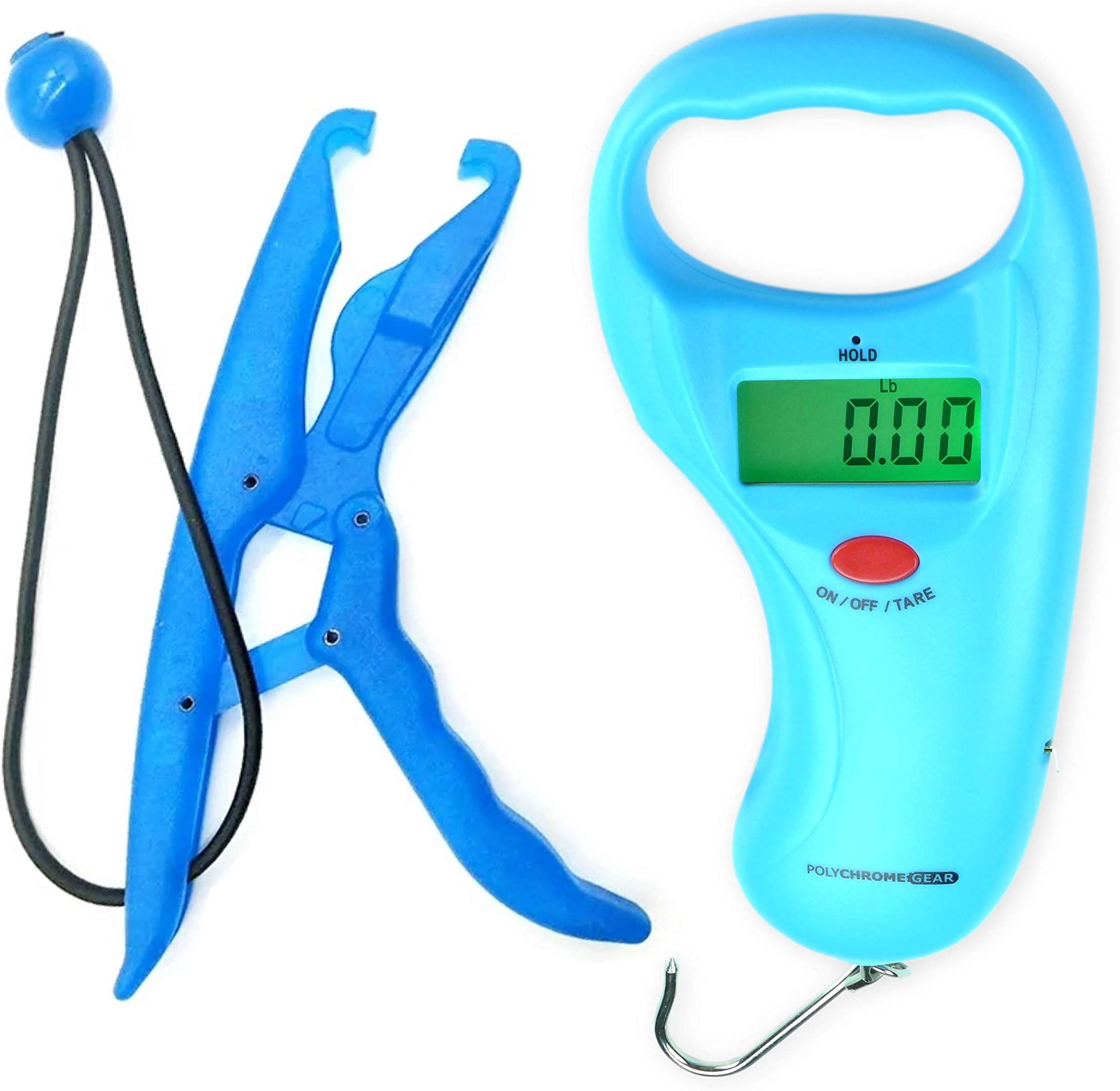 Polychrome Gear Handheld Digital Fish Scale 99 lb/45 kg with Built-in Tape Measure and Fish Lip Gripper Combo