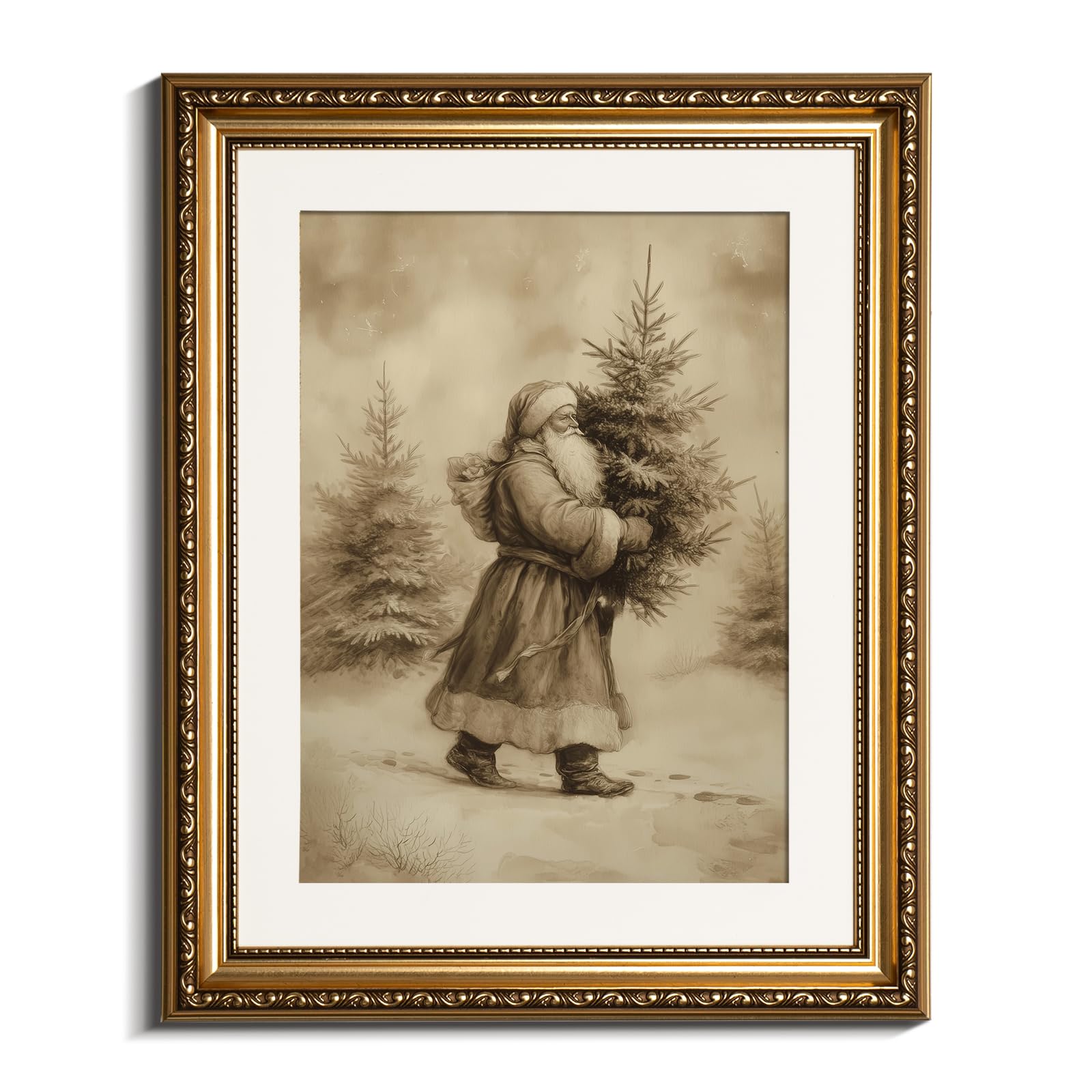 VIYYIEA Gold Framed Christmas Santa Wall Art Canvas Painting, 16×13 Inch — image 1