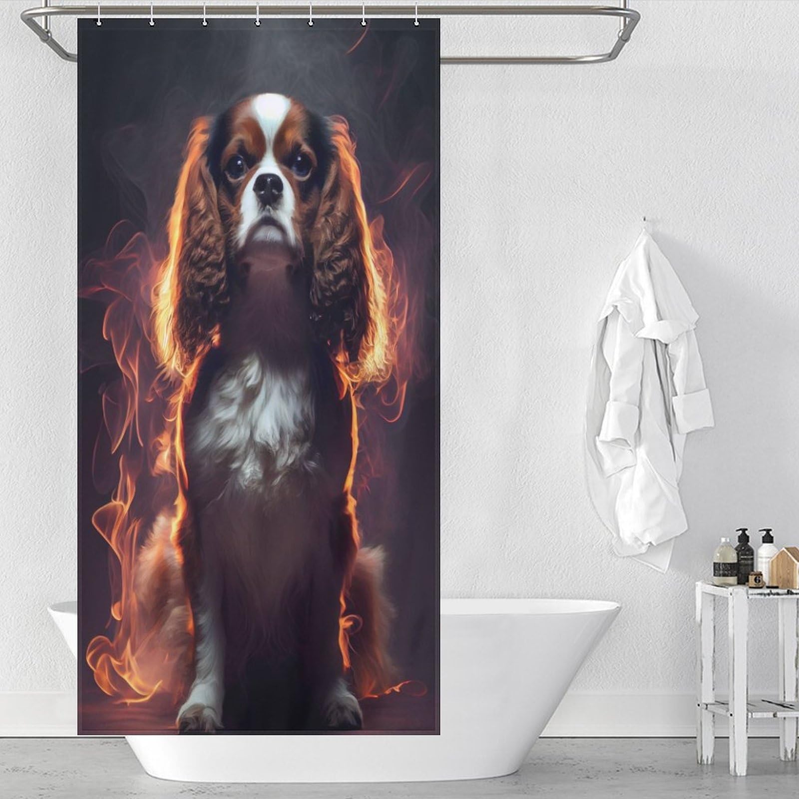 Rideau de douche Cavalier King anti-éclaboussures en tissu lavable 90x180