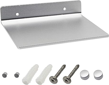 SinLoon 6 Inch Small Shelf in Flat Satin Aluminum Bathroom Shelf Wall Mount for Small Speaker Smartphone, Tablet, Toiletries Silver