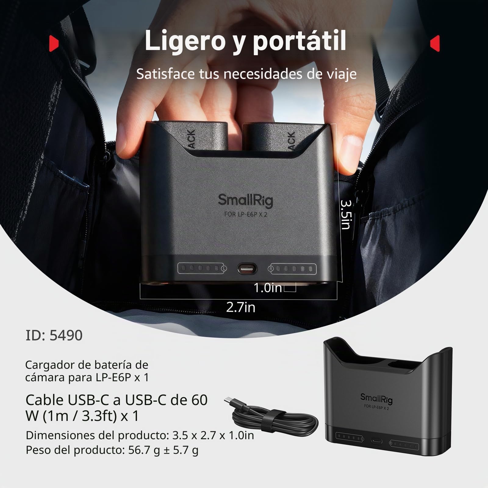SmallRig Cargador de batería para cámara LP-E6P 5490