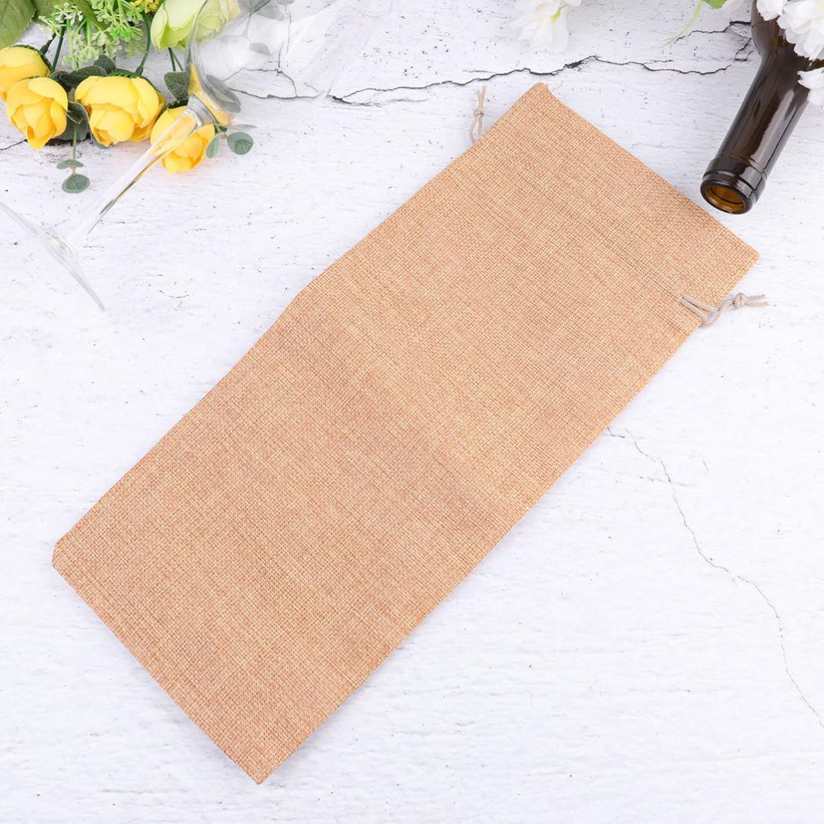 Ciieeo Wine Bottle Bags Burlap Reusable with Drawstring 6pcs Linen Wine Pouches for Holiday Time and Festival Party