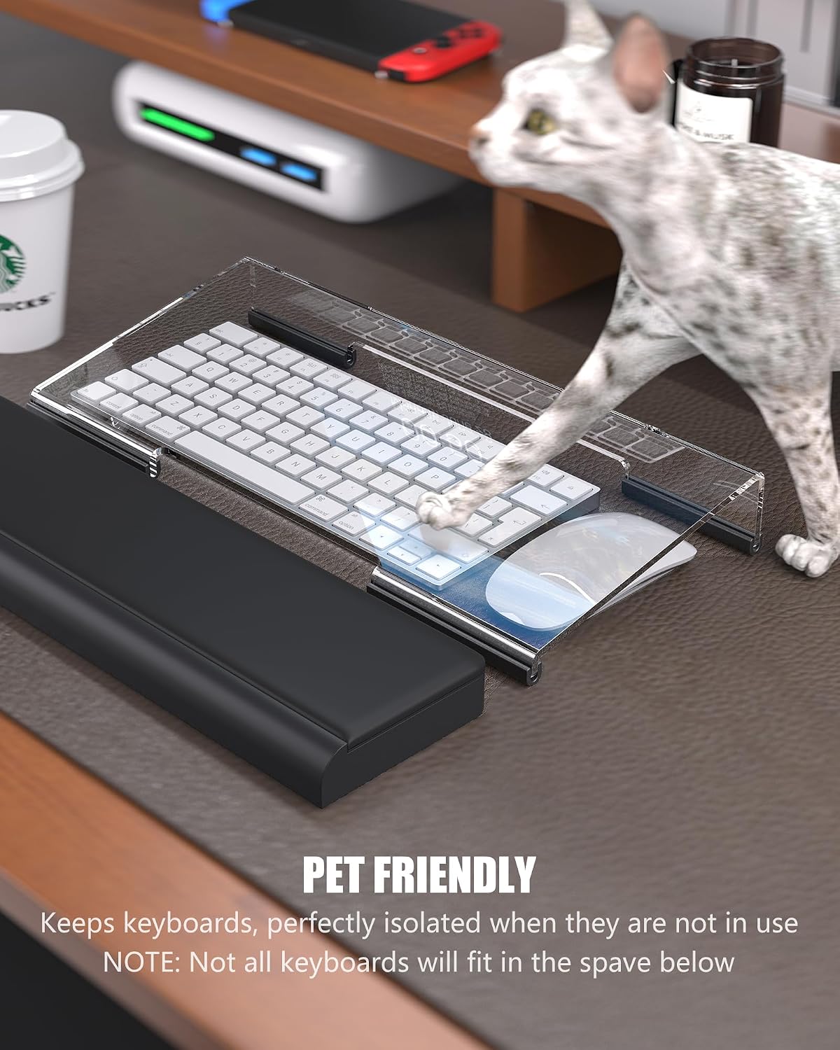 Computer Stand With Wrist Rest & Storage Tray - Acrylic Keyboard Riser for Office Desk Accessories Decor, Ergonomic Holder for Home Comfortable Typing - Fits 80% 87 Keys TKL Keyboard