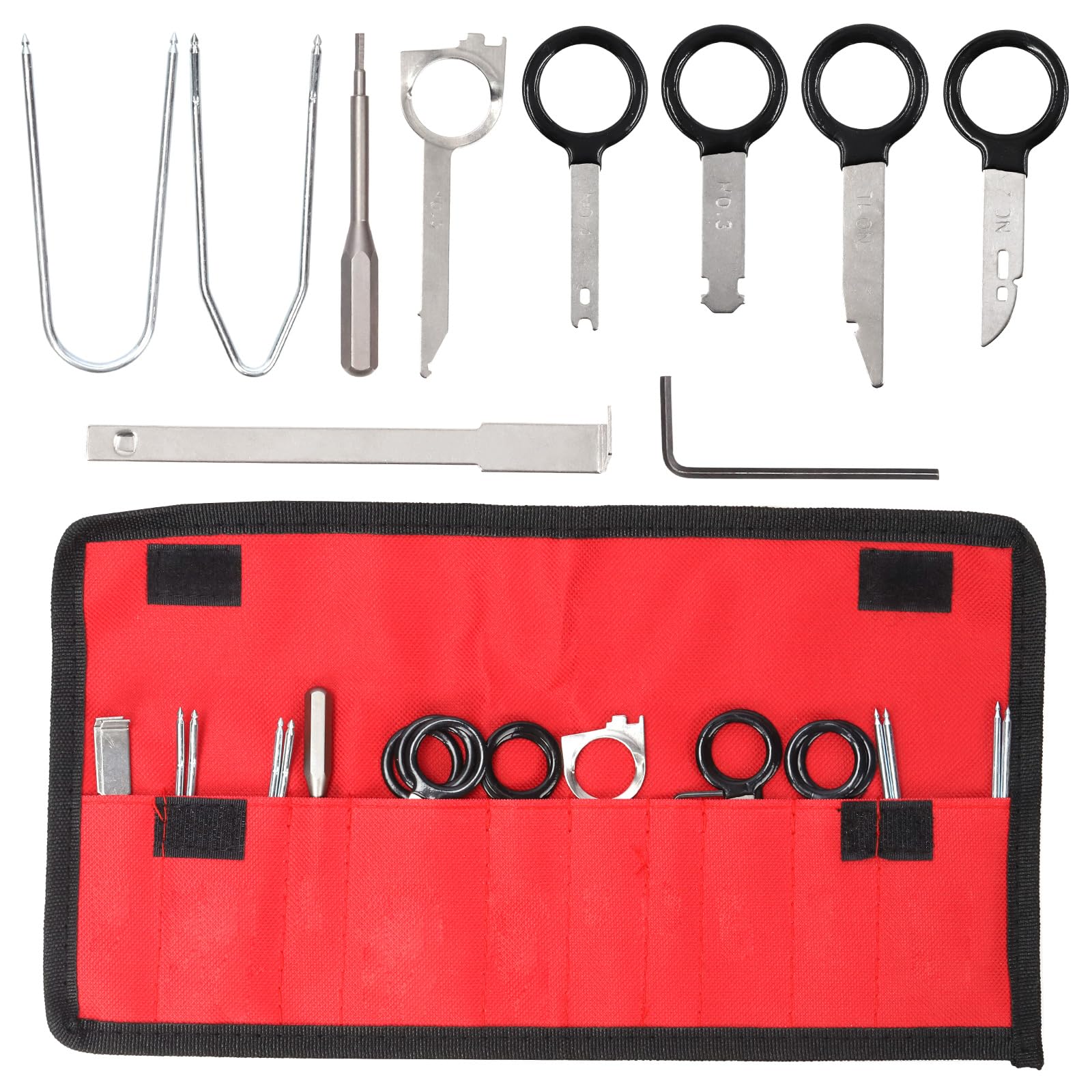 Swpeet 20Pcs Professional Radio Removal Keys Tool Kit, Stereo Radio Removal Tool Key Kit Car and Truck Stereo DIN Removal Keys Stereo Compatible with Mercedes/BMW/VW/Audi/Ford