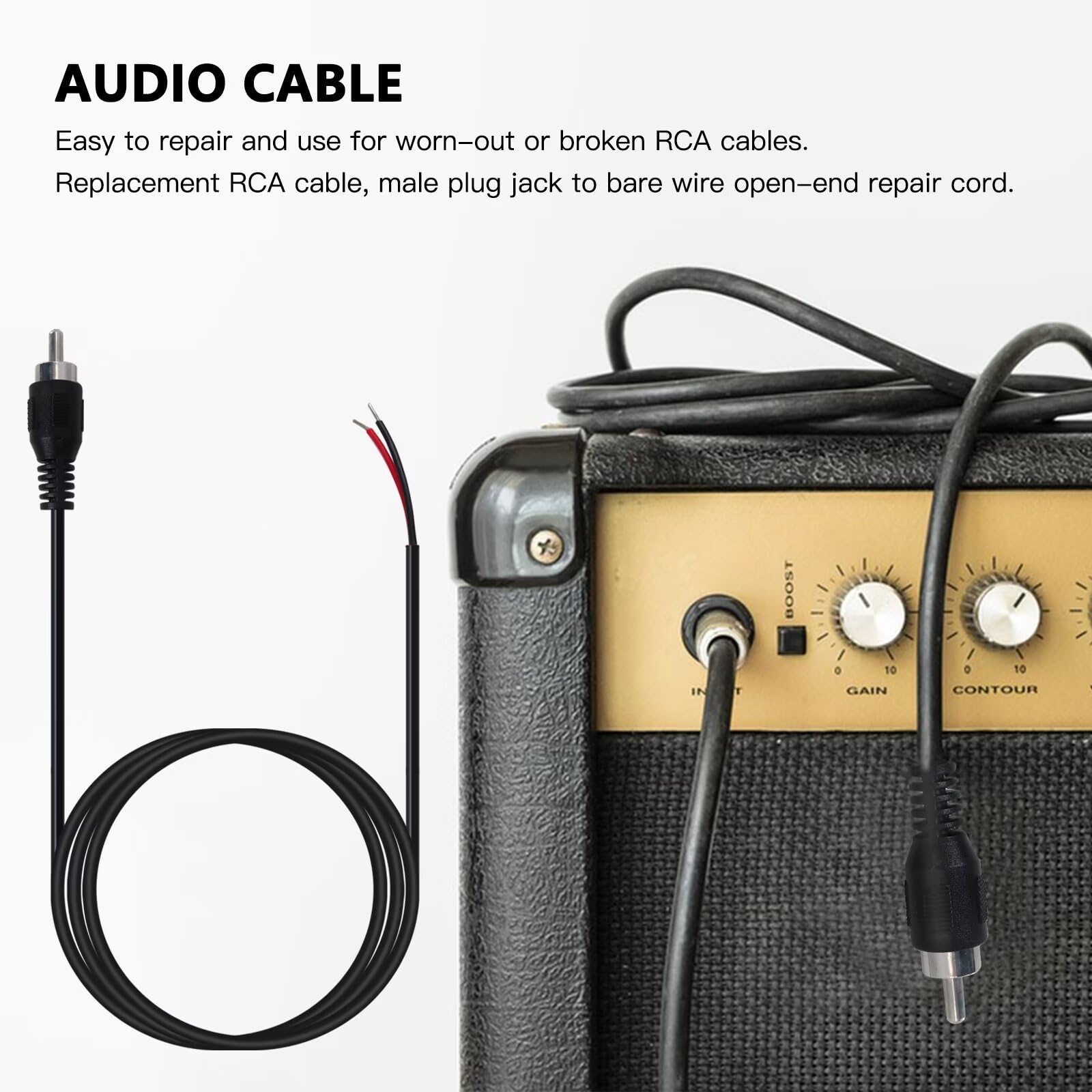 Cahuczlhoz 10ft RCA Male To Bare Wire Audio Cable (2-Pack) - For Speaker Subwoofer HDTV