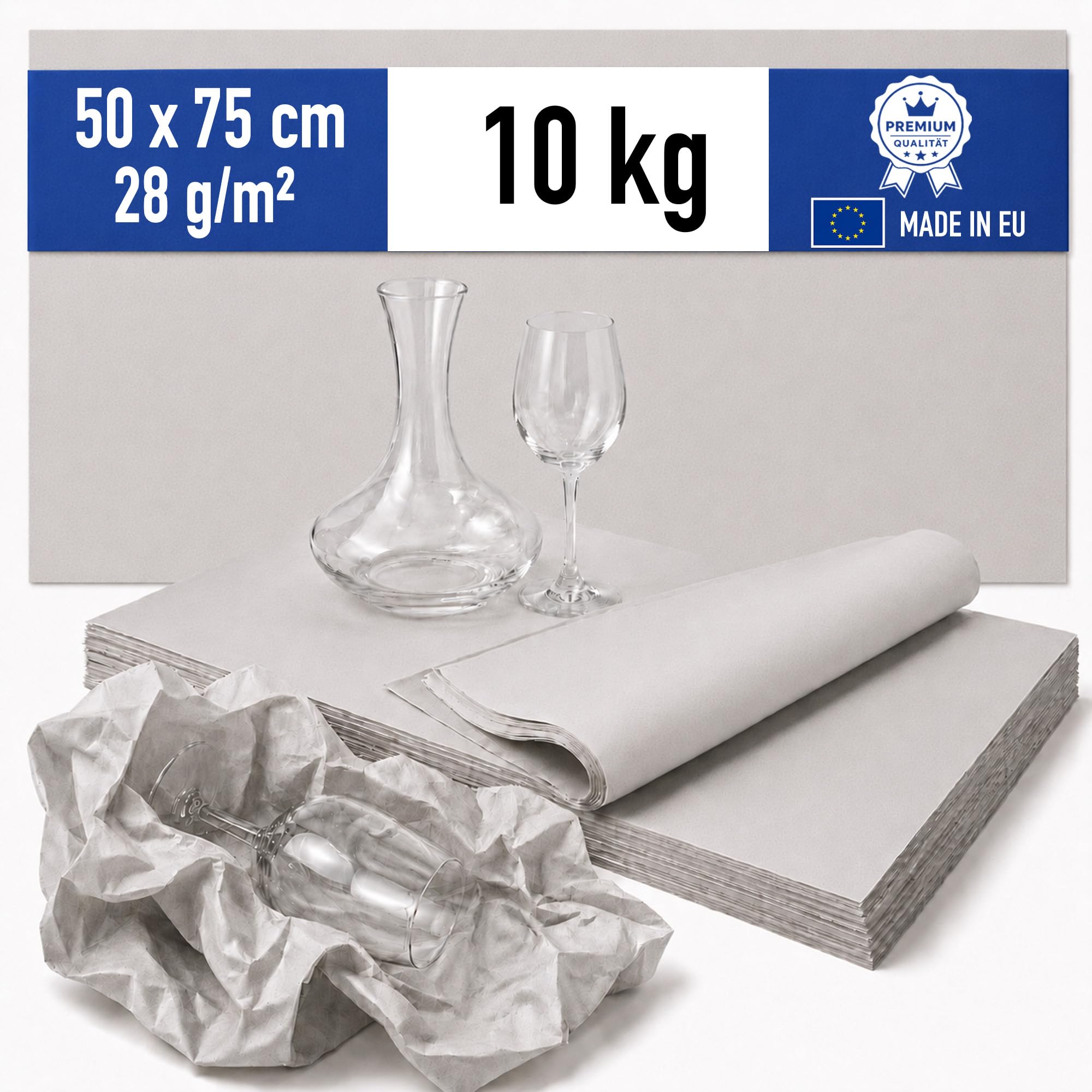 Packseide Packpapier Einschlagpapier 10kg 50x75cm 28g/m² Umzug Geschirr - nachhaltiges Knüllpapier Stopfpapier Verpackungsmaterial Einwickeln - 10 kg