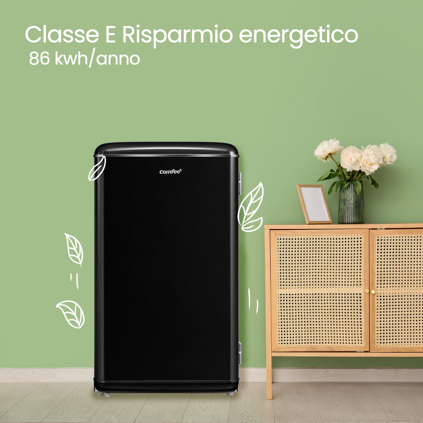 COMFEE' RCD93BL2EURT(E) Piccolo frigorifero 93Litre, Design retrò, Mini frigo da tavolo, Termostato regolabile, Silenzioso, Adatto per casa, ufficio e hotel, Nero