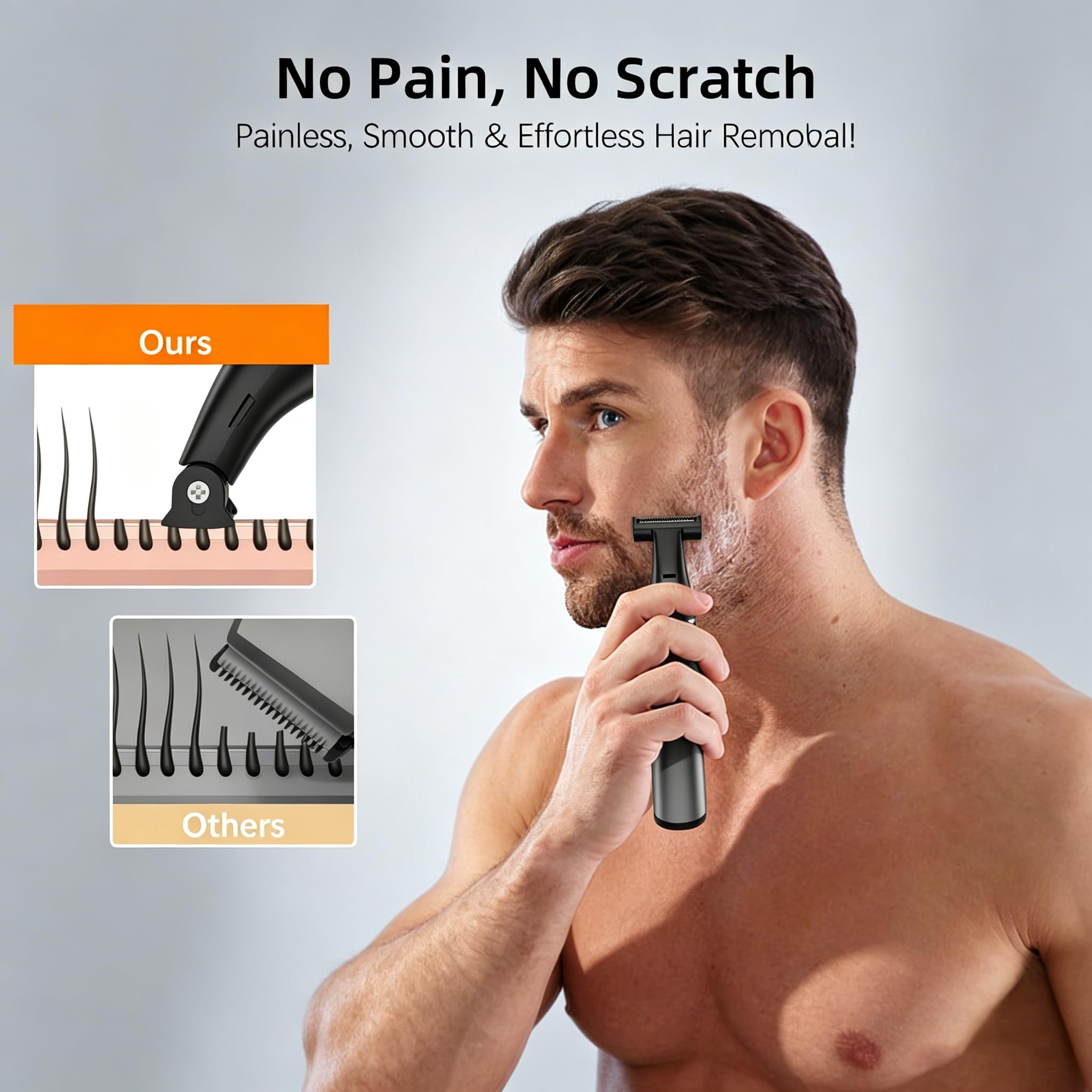 RUIM Rasoio per barba da uomo, 3 in 1, rasoio elettrico ricaricabile impermeabile per orecchie, naso, sopracciglia, baffi e corpo, nero-grigio