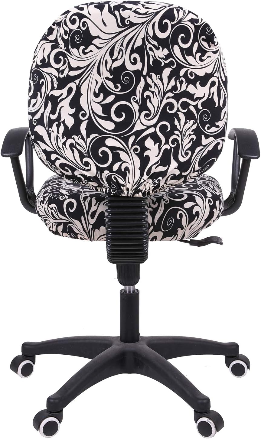 smiry Stretch Print Computer Office Chair Cover, Removable Washable Universal Desk Rotating Chair Slipcover, Black Baroque