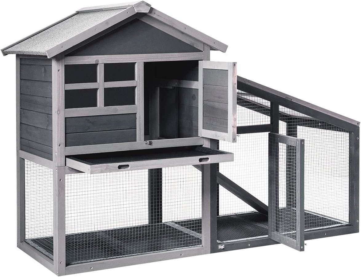 PETSITE Chicken Coop Run, Rabbit Hutch Small Animal Houses & Habitats for Indoor Outdoor Use, Wooden Rabbit Bunny Cage with Pull Out Tray