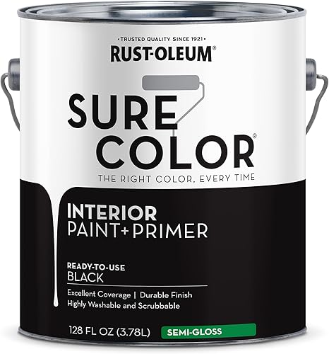 Rust-Oleum 380228 Black Sure Color - Pintura interior + imprimación, semi-brillante, 1 galón
