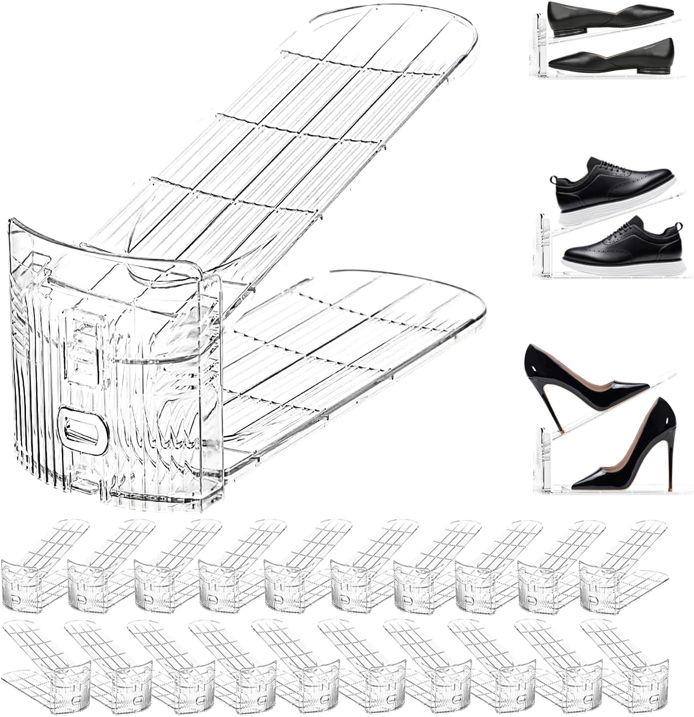 20 Pack Clear Shoe Slots Organizer Adjustable Shoe Stackers for a Pair of Shoes Rack Storage Shoe Space Saver 52% Shoe Hold Shoe Organizer for Closet