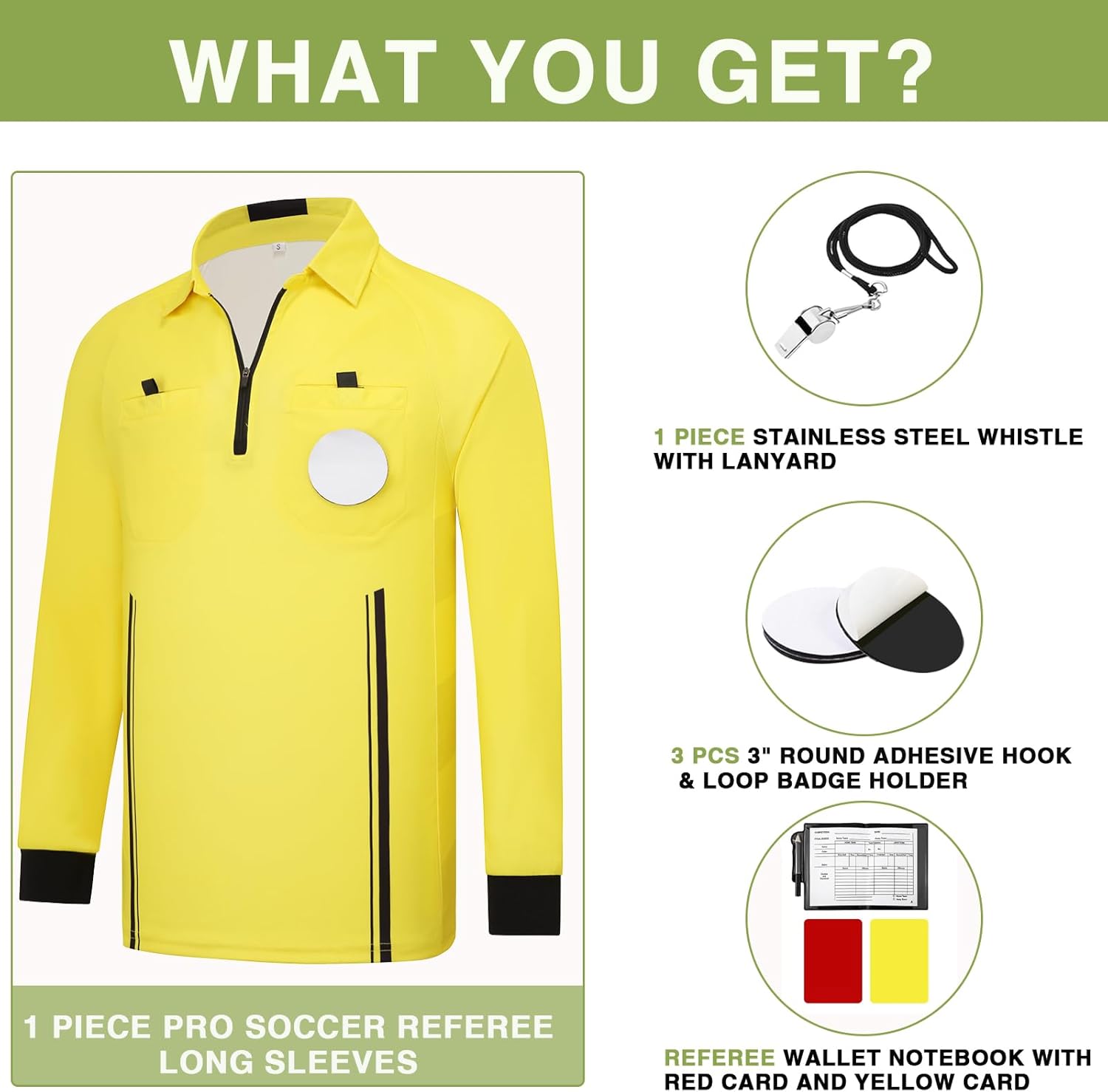 Soccer Referee Shirt Jersey Kit Pro Long Sleeves Ref Costume for Men Umpire Uniform Red Yellow Cards Coach Whistle - Image 3