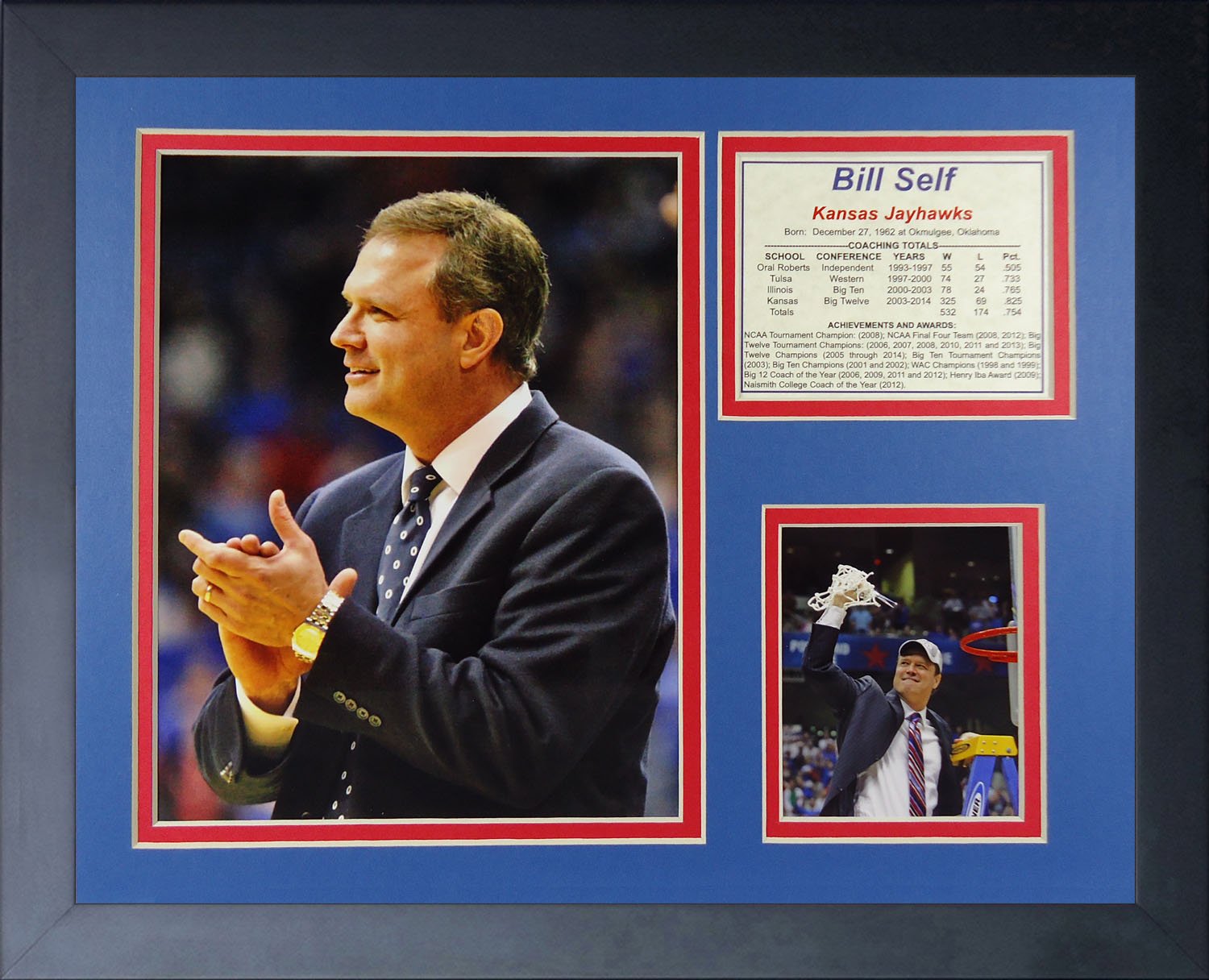 Cadre photo Bill Self Kansas Jayhawks Legends Never Die pour fan de basket - 28 x 35 cm