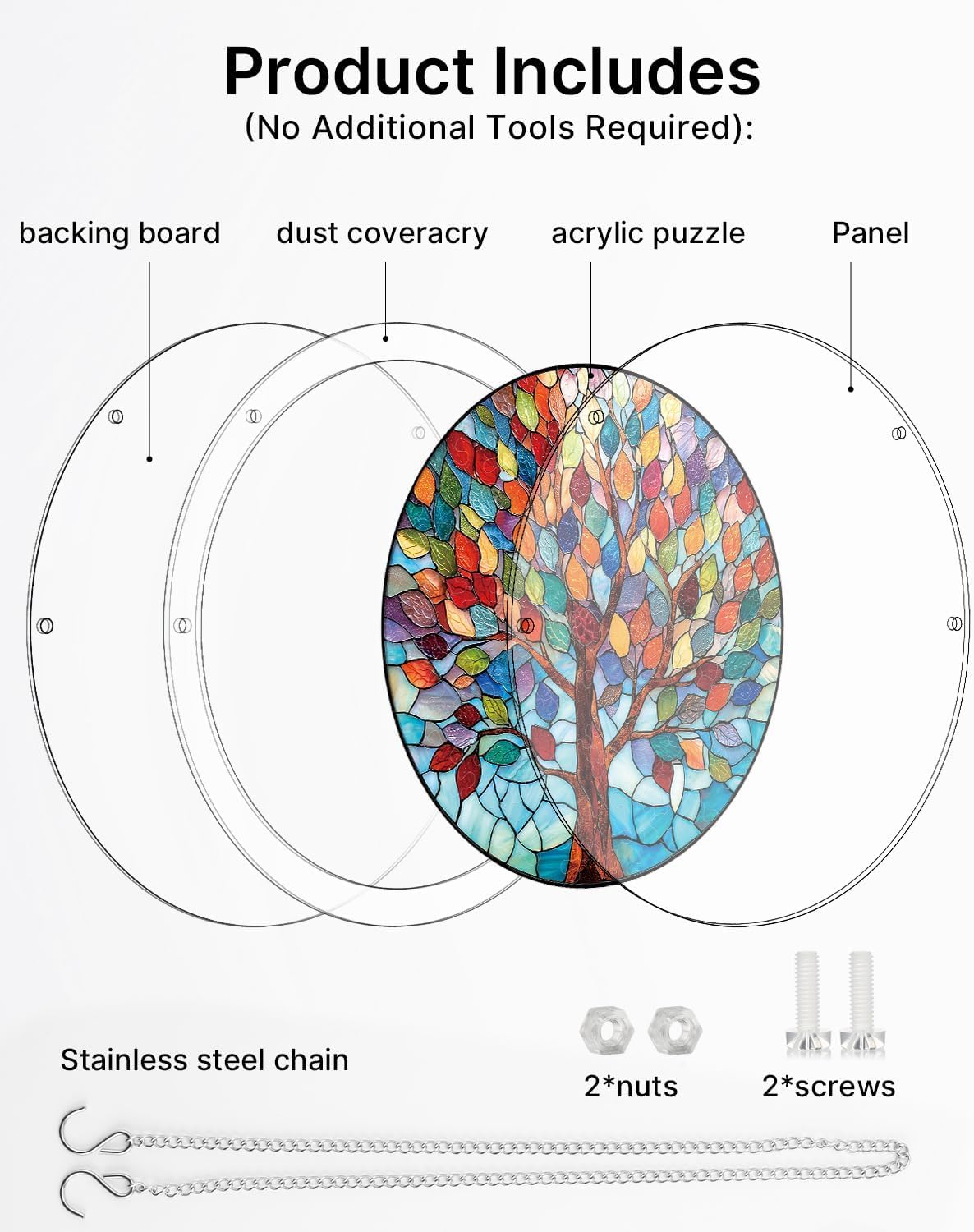 Acrylic Jigsaw Puzzle Suncatcher, 20cm/7.9in Acrylic Puzzle Sun Catcher, for Doors Garden and Window Hanging&Birthday Gift (Vivid Tree) — view 6