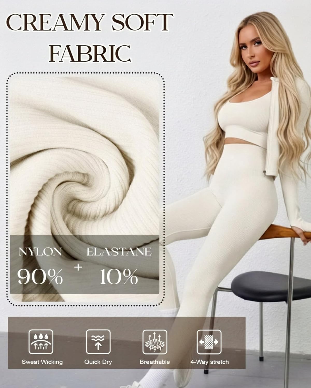 Women 3 Piece Seamless Workout Set Sports Bra High Waisted Gym Yoga Leggings Zip Up Jacket with Thumbhole Activewear - Image 7