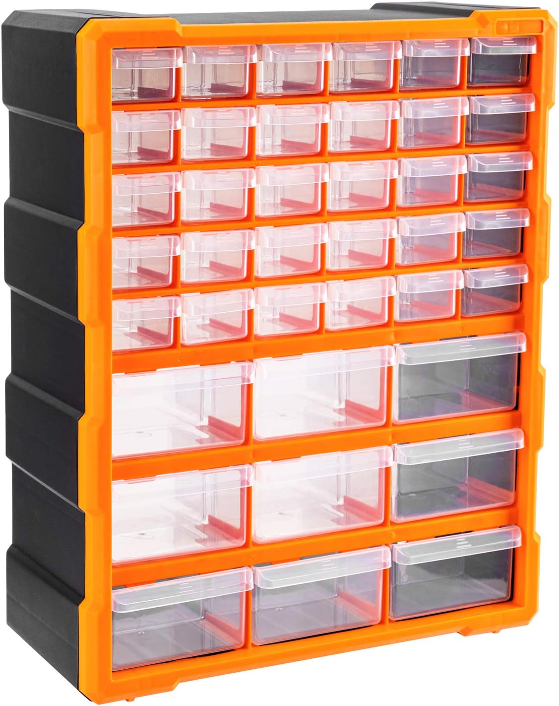 Amazon Basics Wall Mount Hardware and Craft Storage Cabinet Drawer Organizer 78 Drawers, Black, Orange