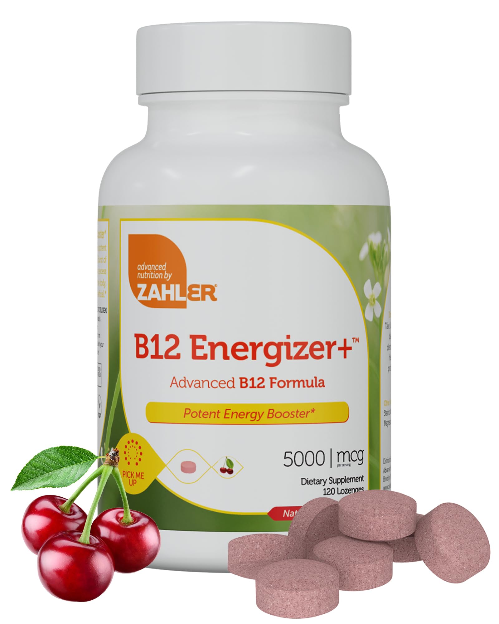 Zahler Energizer+ Vitamin B12-5000 mcg - Natural Cherry Flavor Dissolvable Lozenges - Kosher Gluten Free Non-GMO Vitamins, Energy Boost, Made in USA (120 Count)