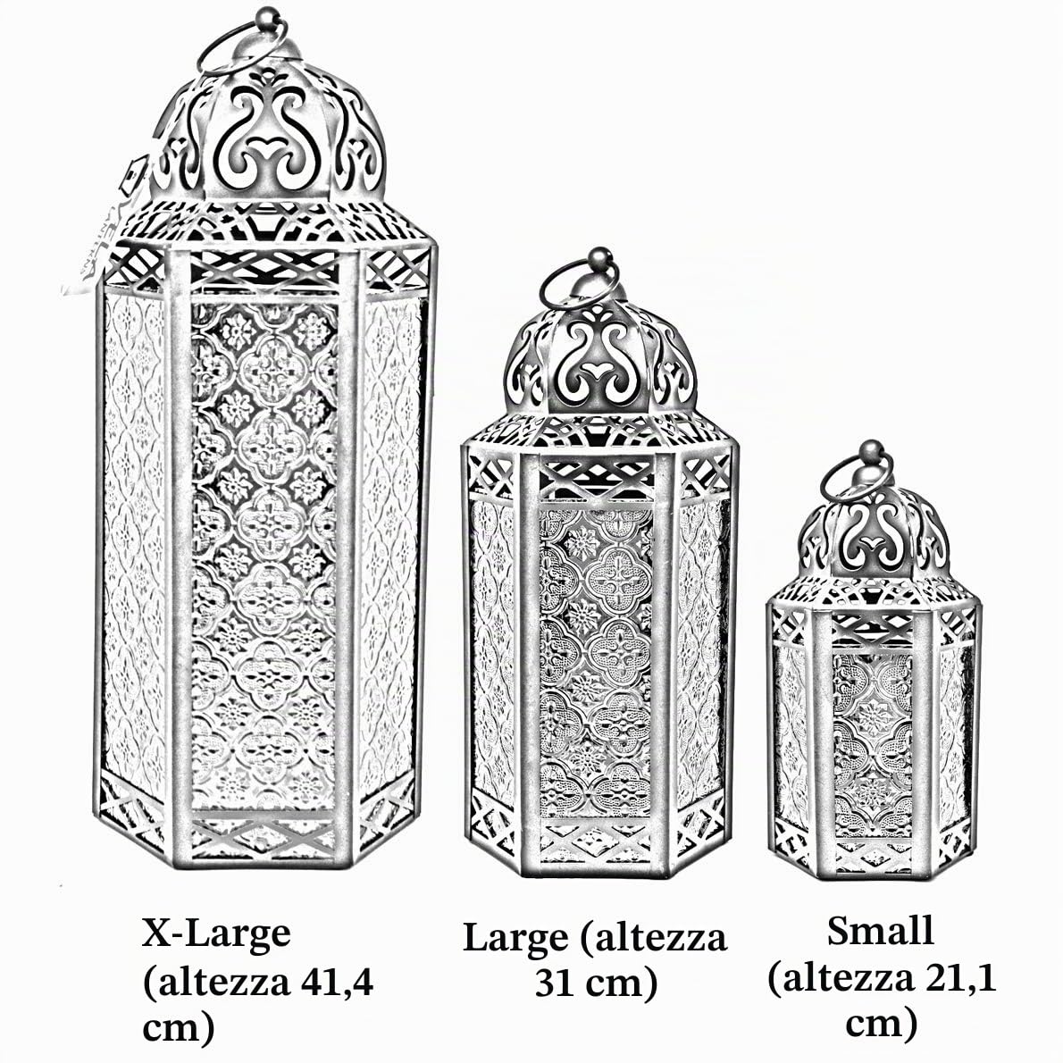 Set di 3 lanterne a candela marocchine per pavimenti, decorazioni in Ramadan, decorazione interna della casa, del patio o del portico all'aperto, matrimoni, bianco