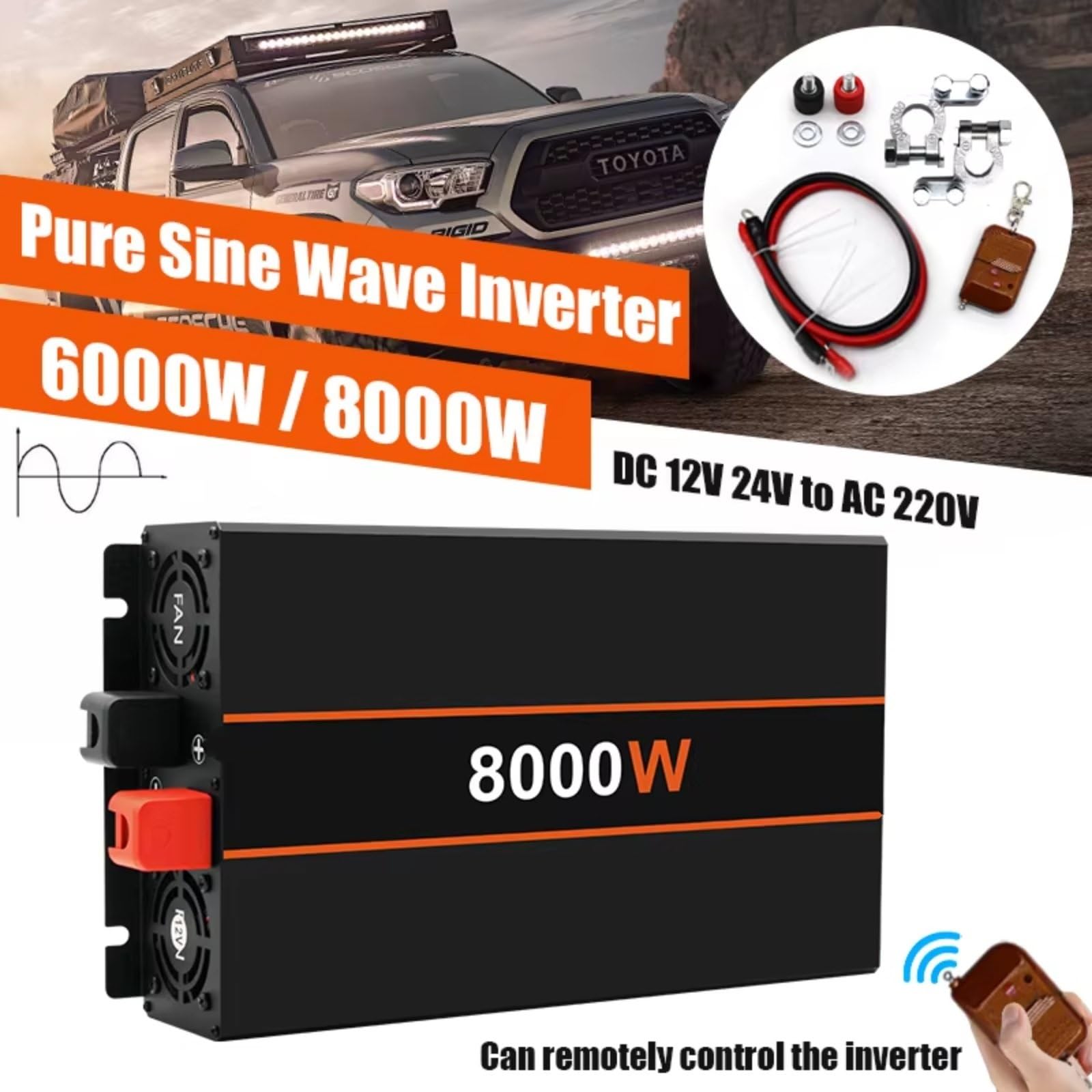 Inversor De Corriente Inversor Onda Sinusoidal Pura 8000 W Y 6000 W Convertidor Potencia 12 V 24 V A 220 V 230 V 50 Hz con Control Remoto Coche Y Hogar Inversor Onda Pura(4000W,24V)