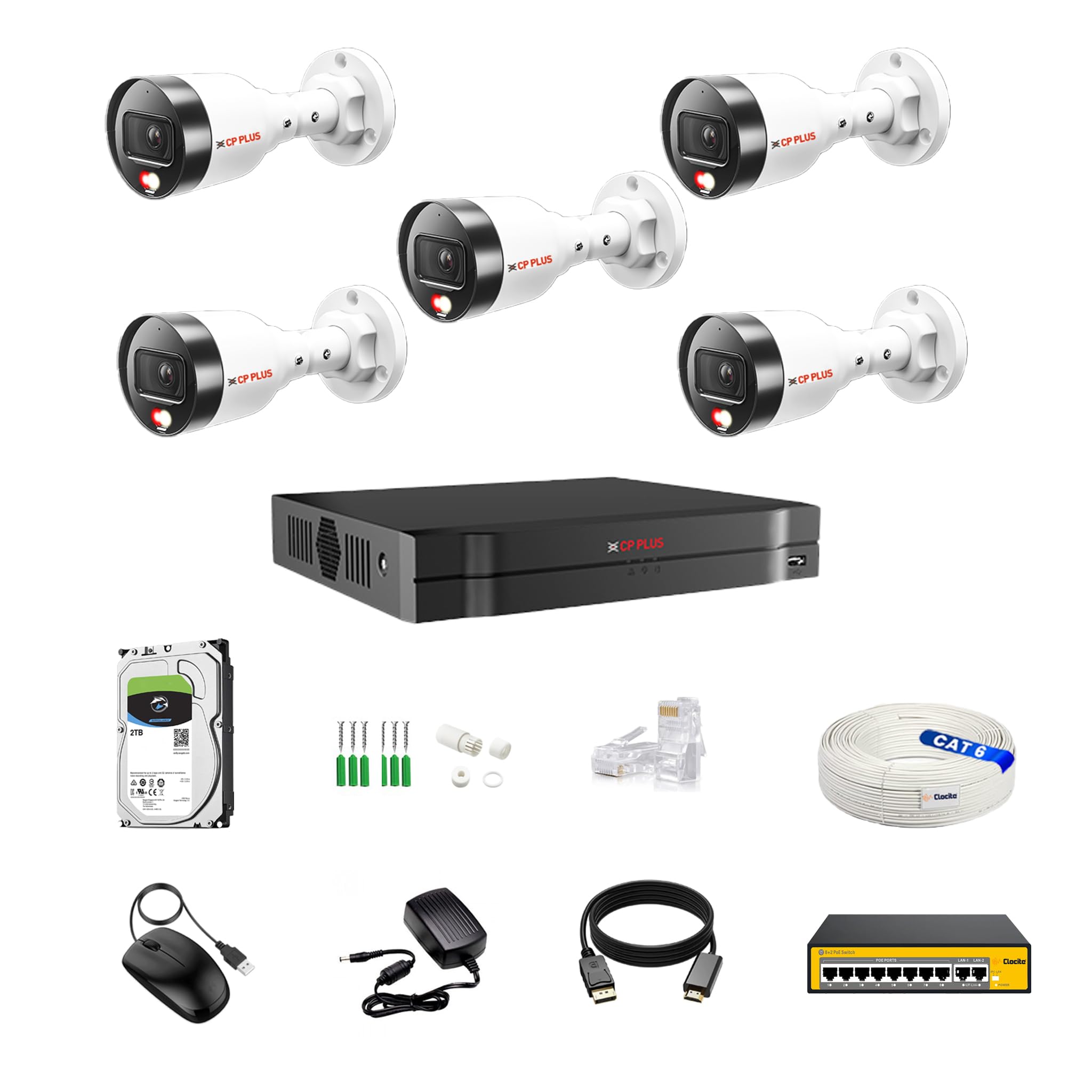 CP Plus IP illumax 8 CH AI NVR, 4MP 5 Bullet IP Cameras [Color Night Vision + Built-in Audio MIC + Smart Dual Light + Motion Detection] + 2 TB HDD + 8+2 POE Switch + CAT 6 Cable Combo-picture-10