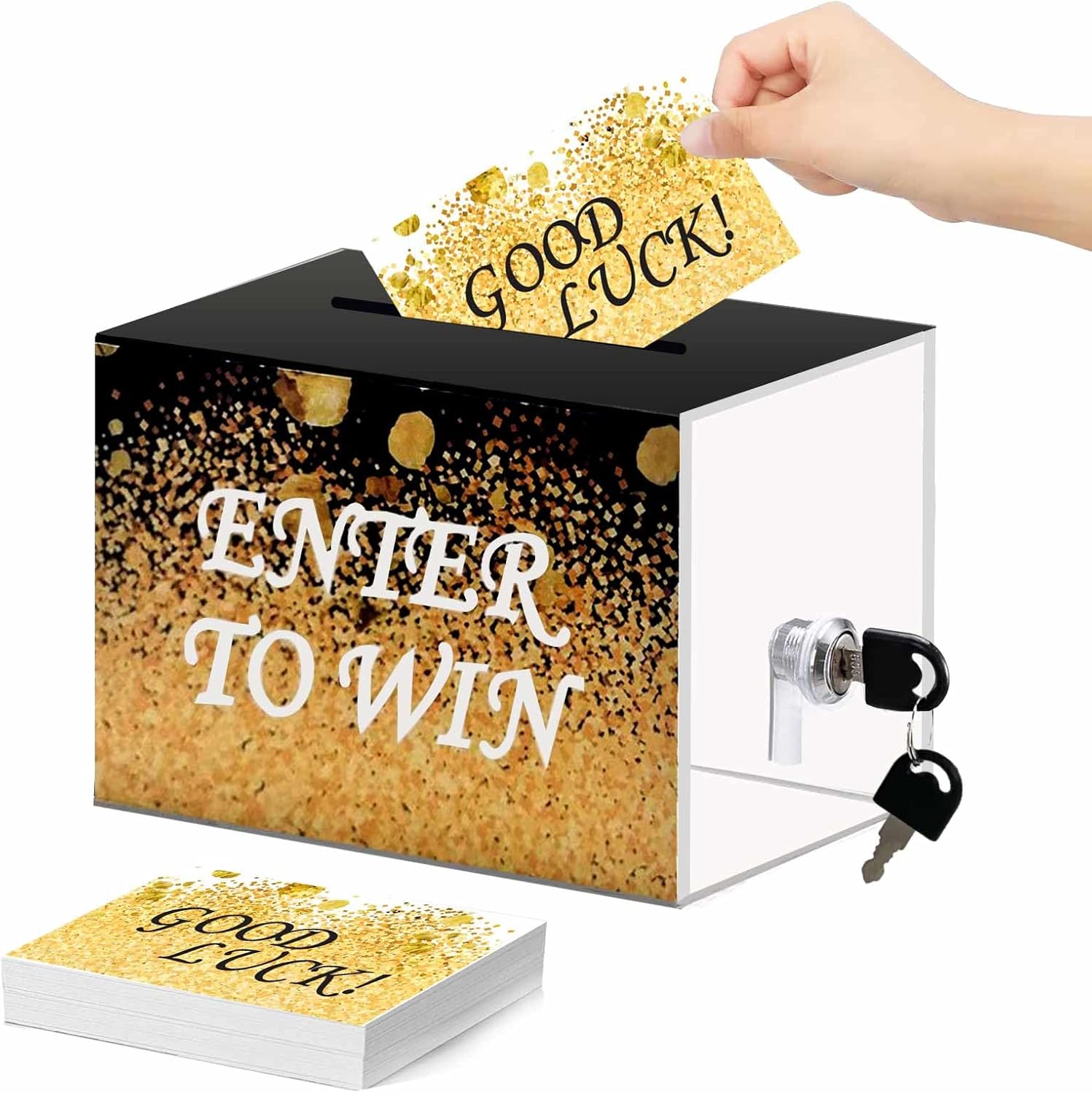 Acrylic Ballot Box with Lock,1 Raffle Box with 100Pcs Enter
