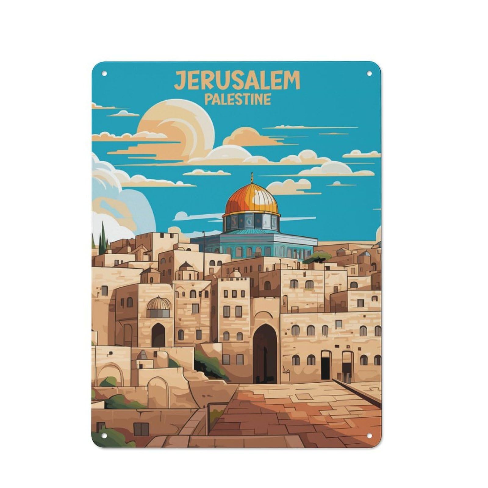 Junmoney Jerusalem Palestine Design Cafe Style Metal Wall Decor 40X30cm, Vintage Metal Sign For Takeaway, Bar, Kitchen Or Counter Area