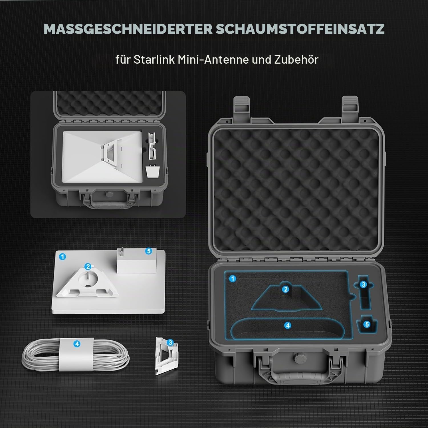 Starlink Mini Case - Starlink Mini Zubehör Wasserdichter tragbarer schützender Hartschalenkoffer für Reisen aus PP mit vorgeschnittenem Schaumstoff für Starlink Dishy (Grau)